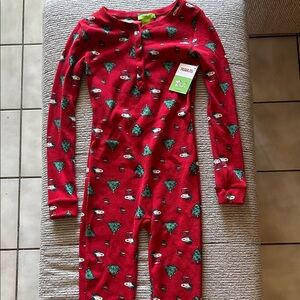 Snoopy Red Holiday Pajama Onesie with Trees and Snowmen